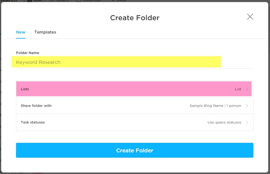 create a folder in clickup