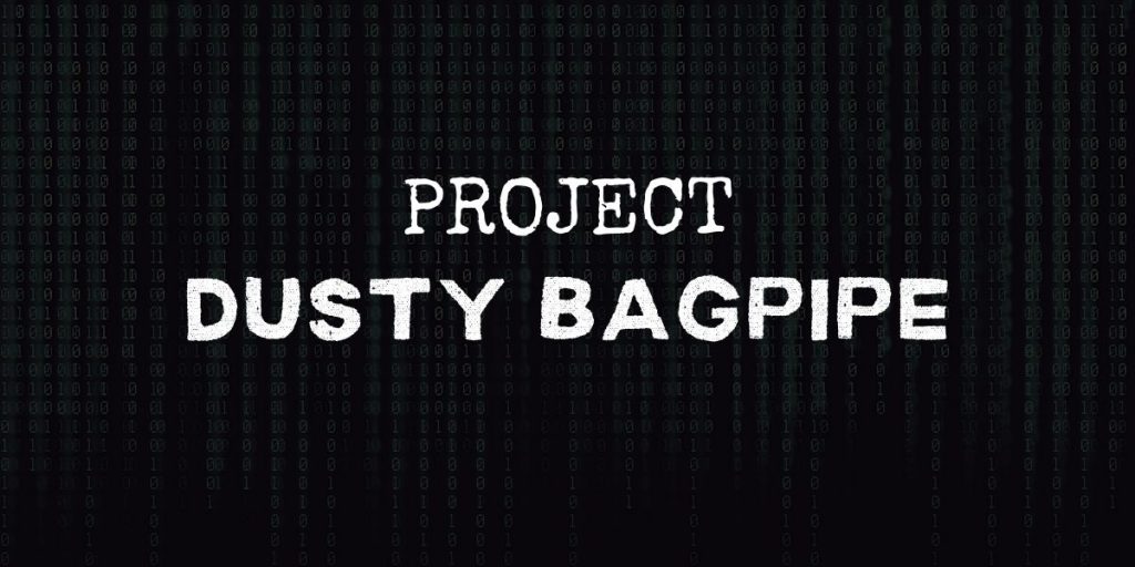 code background with text that reads "project dusty bagpipe"